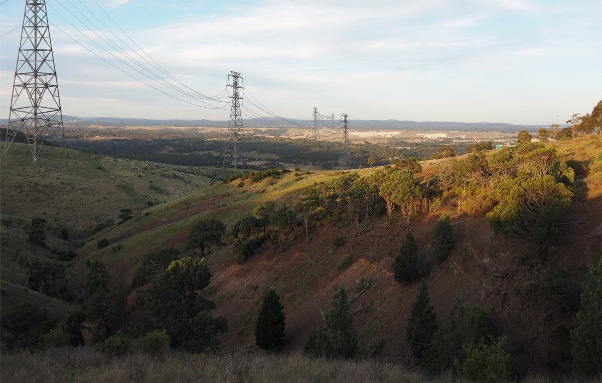 View from near Bald Hill with transmission lines superimposed